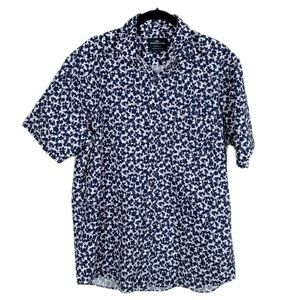 Rodd & Gunn Jameison Bay Button Front Shirt L Navy White Abstract Floral